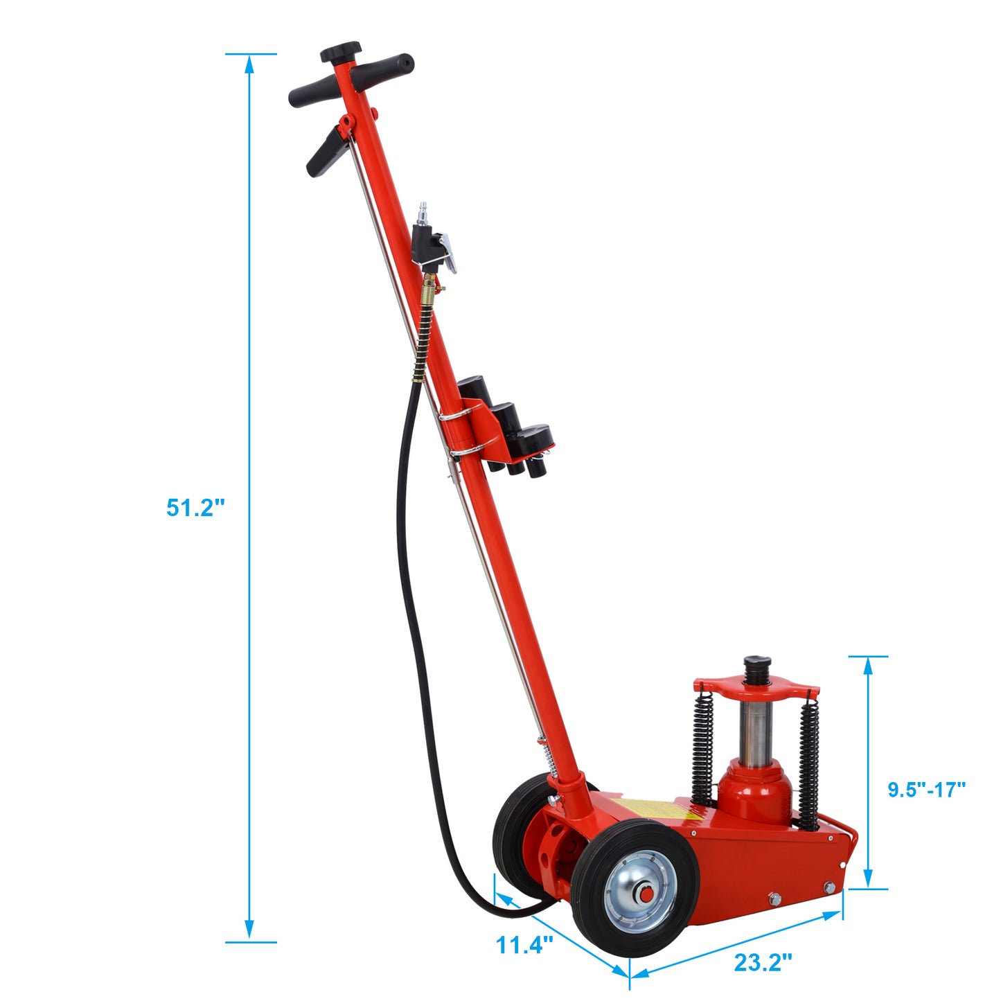 22 Ton Hydraulic Floor Jack Air-Operated Axle Bottle Jack with (4) Extension Saddle Set Built-in Wheels, Red