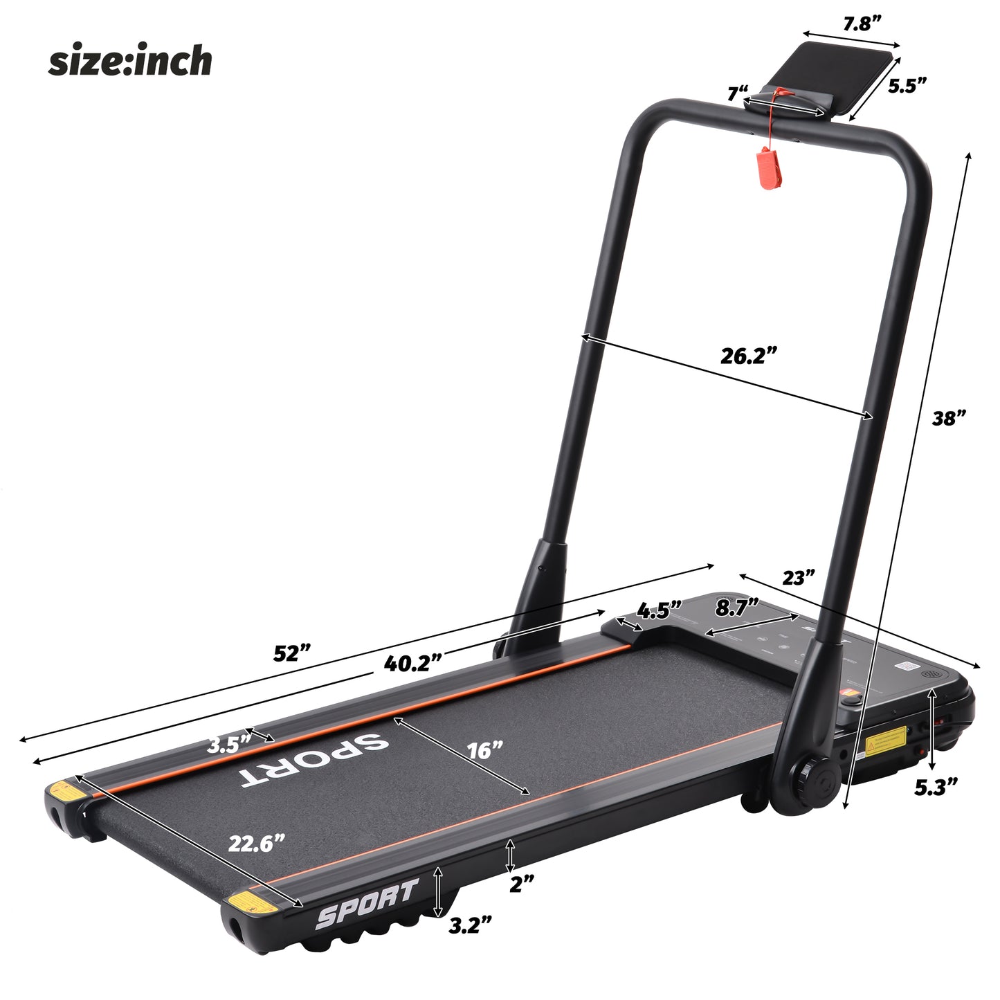 2.5HP Horizontally Foldable Electric Treadmill Motorized Running Machine ,Black