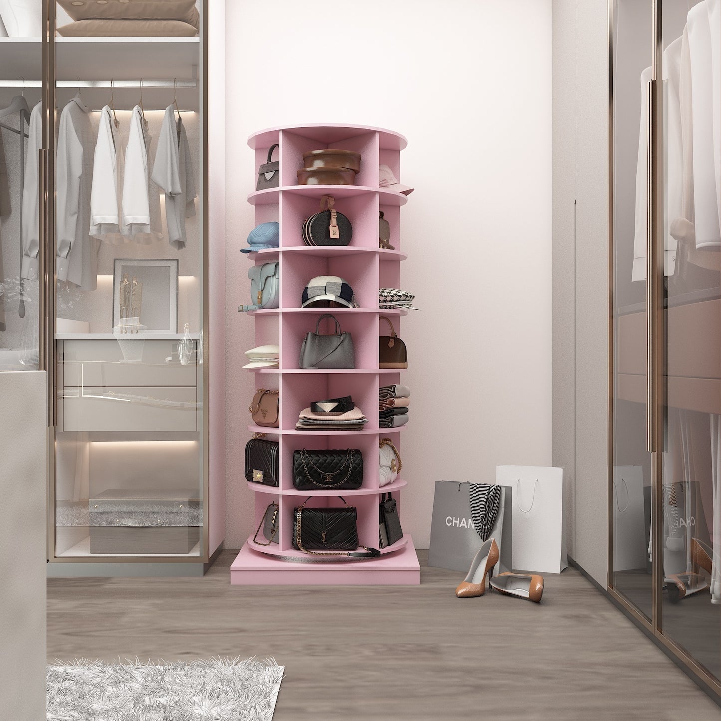 360 pink rotating shoe cabinet with 7 layers can accommodate up to 35 Paris shoes