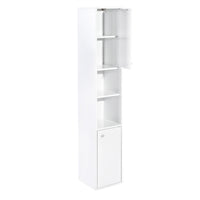 White Bathroom Storage Cabinet with Shelf Narrow Corner Organizer Floor Standing (H63 6 Shelves 2 Door)