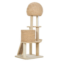 Cat Tree, 59-Inch Cat Tower for Indoor Cats, Plush Multi-Level Cat Condo with 2 Perches, 2 Caves, Cozy Basket and Scratching Board, Beige