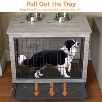 Dog Crate Furniture , 38'' Heavy Duty Wooden Dog Kennel with Double Doors & Flip-Top for Large Dogs, Furniture Style Dog Crate End Table with Wheels, Grey 38.3"L X 23.4"W X 32"H