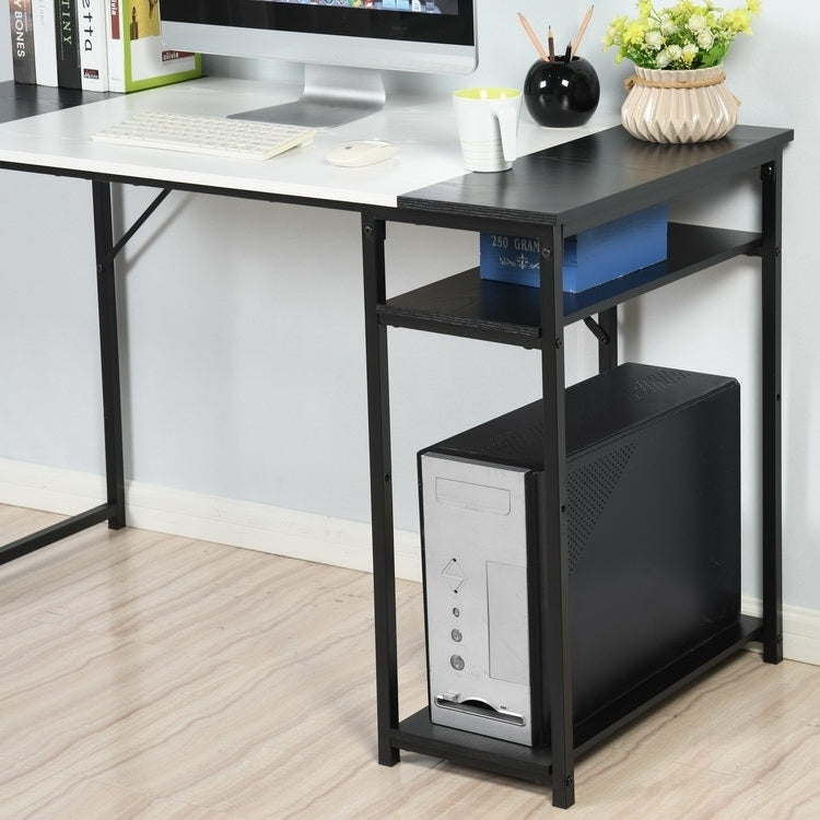 47.2" L x 23.6" D Writing Computer Desk, Home Office Study Desk with 2 Storage Shelves on Right Side, Fashion Simple Style Wood Table Metal Frame- White & Black