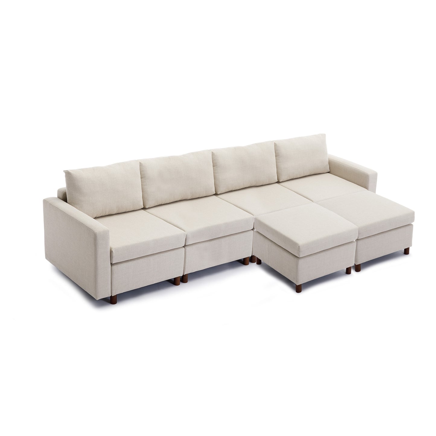 4 Seat Module Sectional Sofa Couch With 2 Ottoman for living room,Seat Cushion and Back Cushion Non-Removable and Non-Washable,Cream