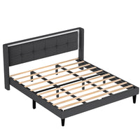 Queen Size Upholstered platform bed frame with headboard and sturdy wooden slats, high load-bearing capacity, non-slip and noiseless, no springs required, easy to assemble, dark gray bed