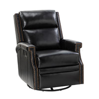 Louise Genuine Leather Swivel Rocker Recliner-BLACK