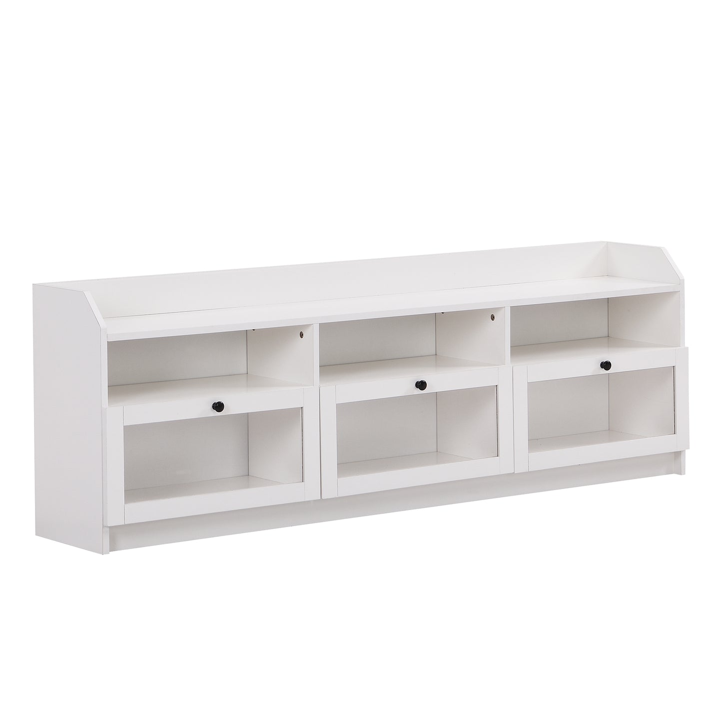 ON-TREND Sleek & Modern Design TV Stand with Acrylic Board Door, Chic Elegant Media Console for TVs Up to 65", Ample Storage Space TV Cabinet with Black Handles, White