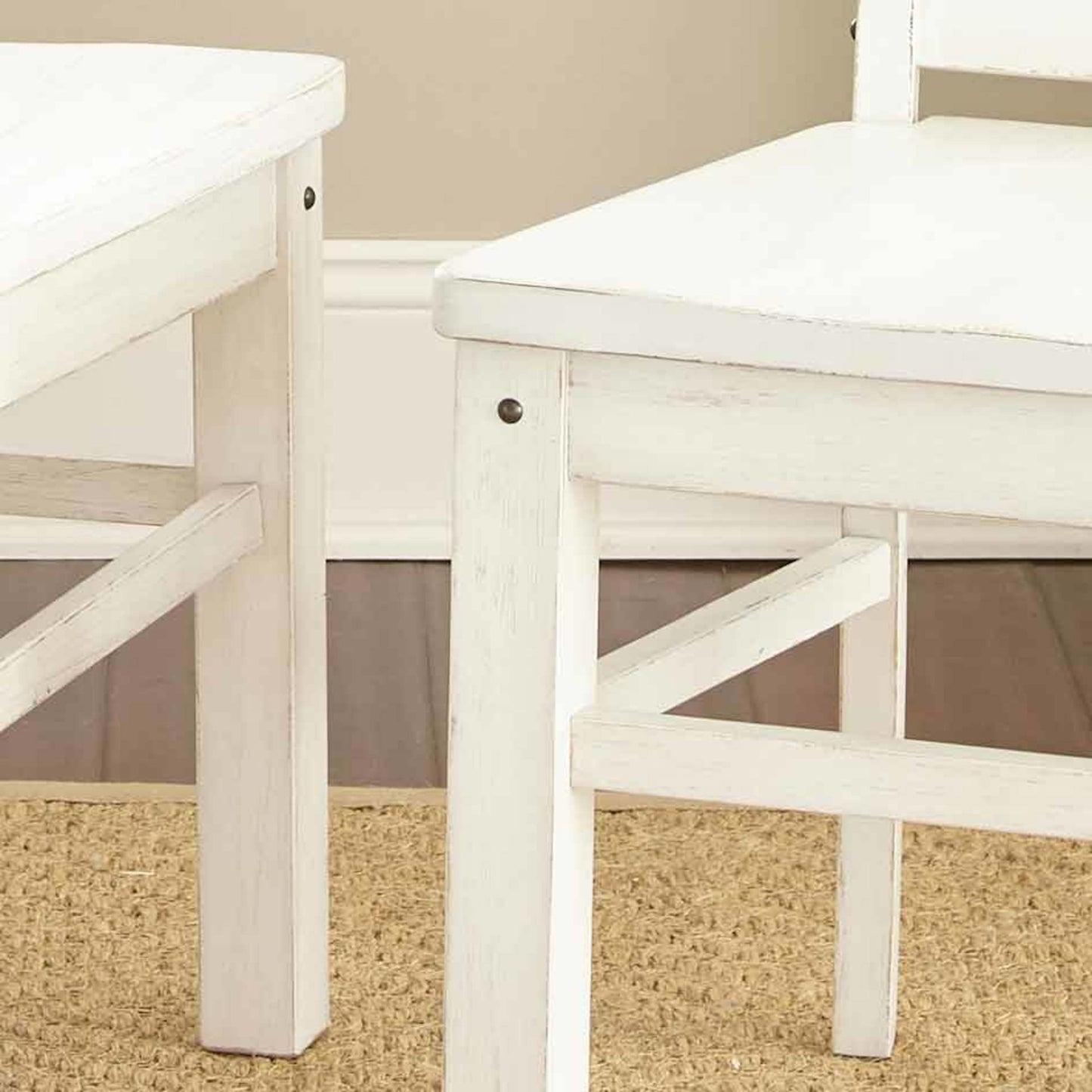 Modern Farmhouse Side Chairs - Distressed Antique White, Vertical Slat Back, Scooped Seats, Sturdy Design, Set of 2 Chairs