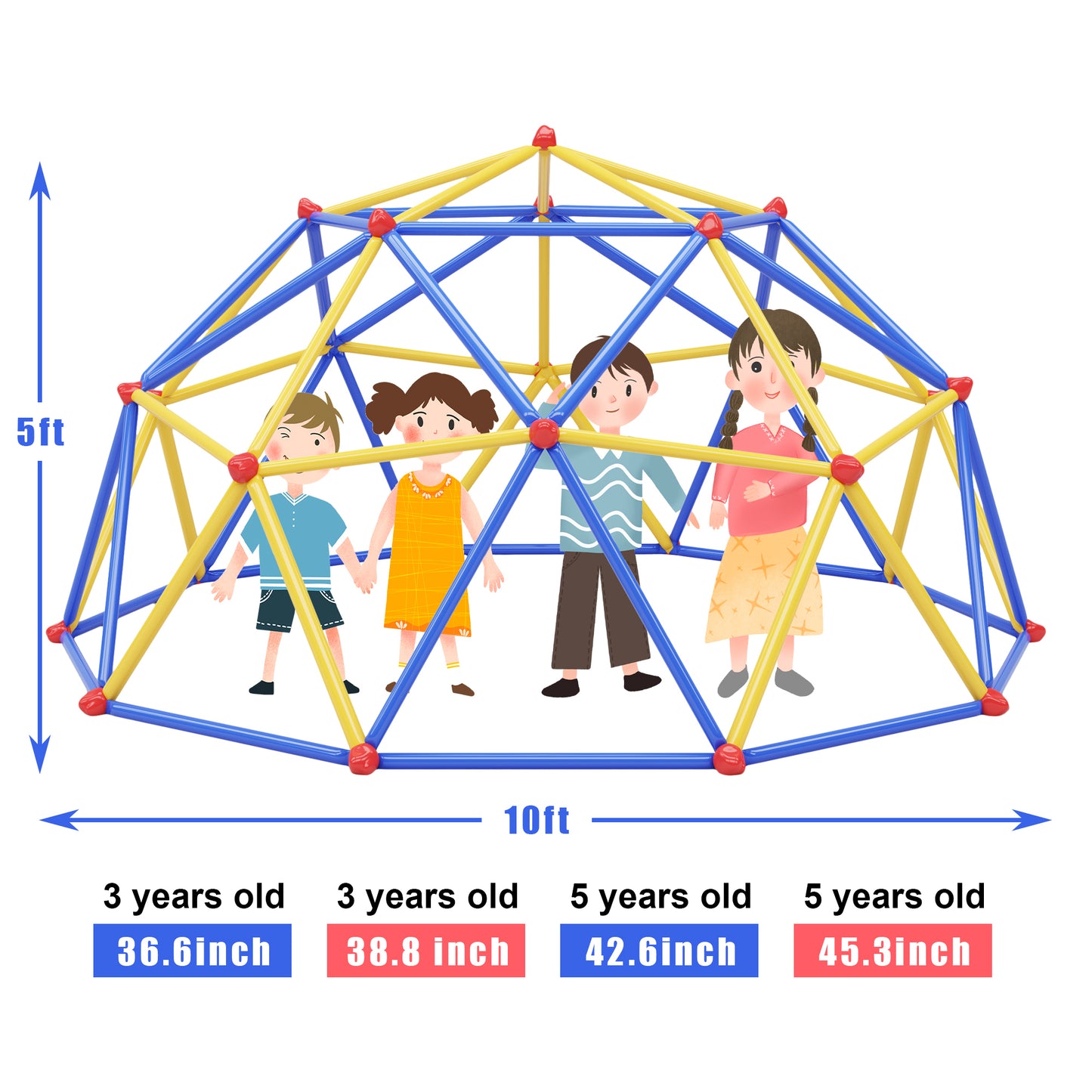 Kids Climbing Dome Jungle Gym - 10 ft Geometric Playground Dome Climber Play Center with Rust & UV Resistant Steel, Supporting 1000 LBS