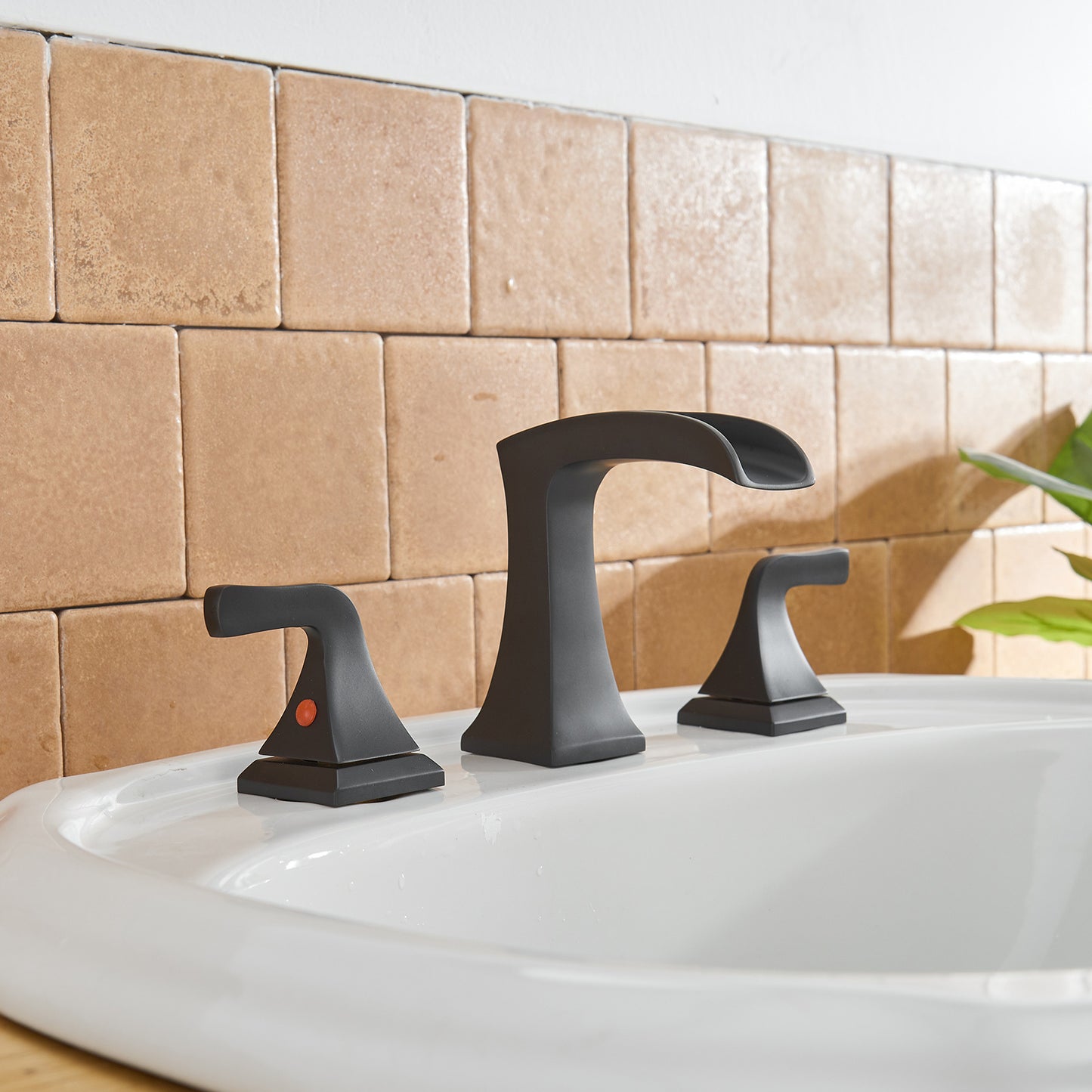 8 in. Widespread 2-Handle Waterfall Bathroom Sink Faucet in Matte Black