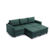 3 Seat Module Sectional Sofa Couch With 2 Ottoman for living room,Seat Cushion and Back Cushion Non-Removable and Non-Washable,Green