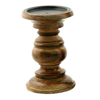 Pillar Shaped Wooden Candle Holder, Set of 3, Brown