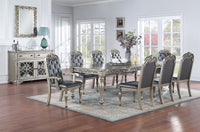 Formal 1pc Dining Table w 2x Leaves Only Silver / Grey Finish Antique Design Rubberwood Large Family Dining Room Furniture