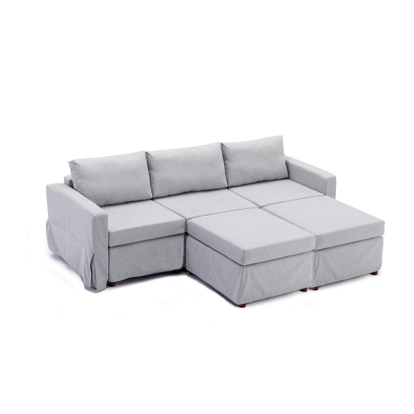 3 Seat Module Sectional Sofa Couch With 2 Ottoman,Seat Cushion and Back Cushion Removable and Washable,Light Grey