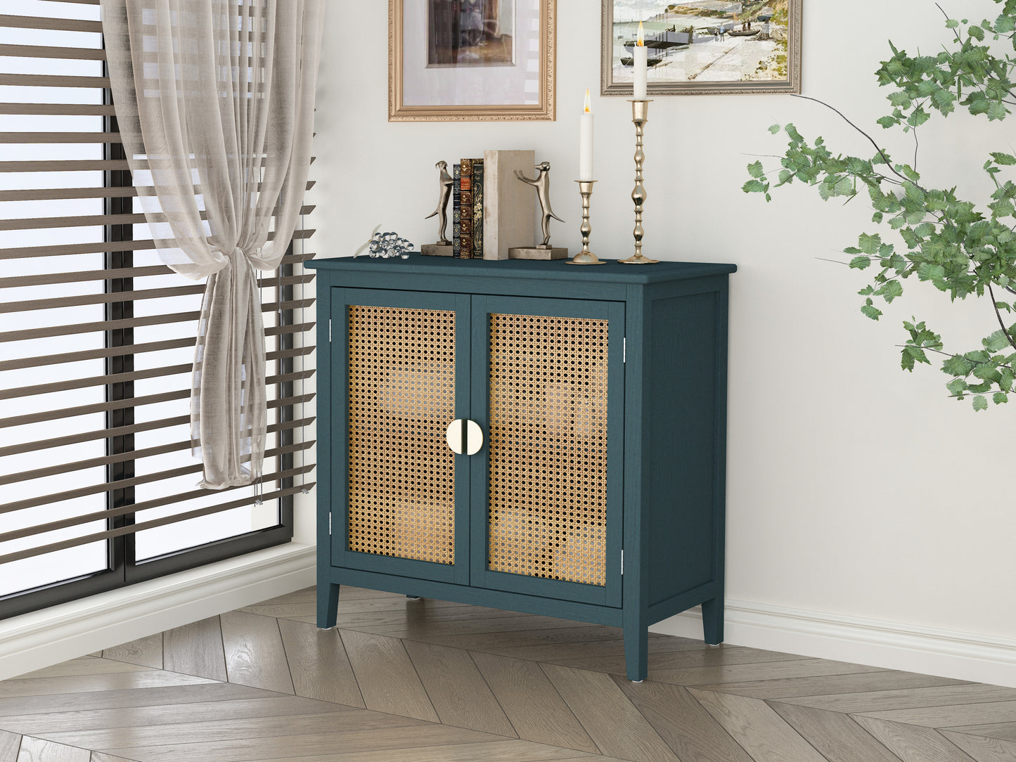 2 Door Cabinet,Naturel Rattan,Suitable for bedroom, living room, study