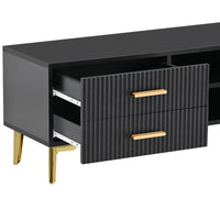 U-Can Modern TV Stand with 5 Champagne legs - Durable, stylish, spacious, versatile storage TVS up to 77" (Black)