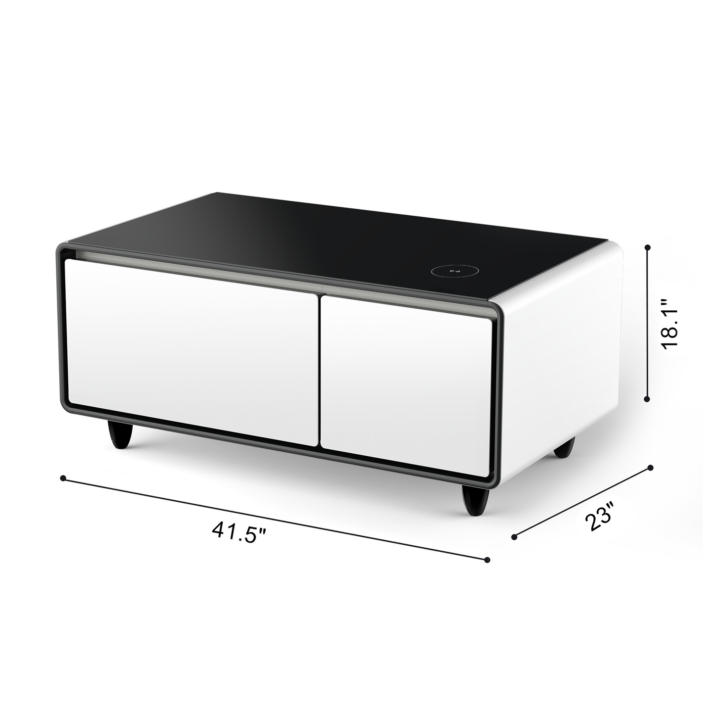 Modern Smart Coffee Table with Built in Fridge, Outlet Protection,Wireless Charging, Mechanical Temperature Control, Power Socket, USB Interface and Ice Water Interface, White