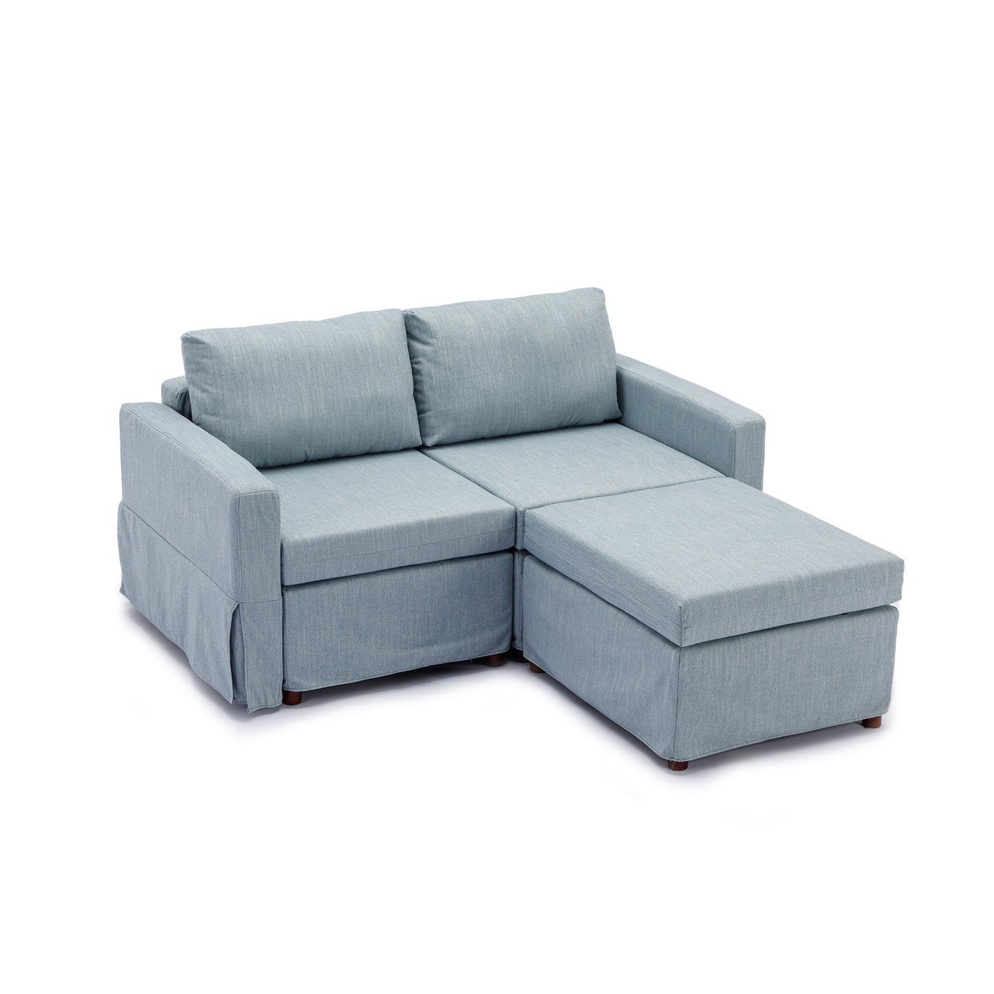 2 Seat Module Sectional Sofa Couch With 1 Ottoman,Seat Cushion and Back Cushion Removable and Washable,Light Blue