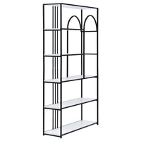 70.9 Inch Home Office Bookcase Open Bookshelf Storage Large 6 Shelf Bookshelf Furniture with Black Metal Frame, White