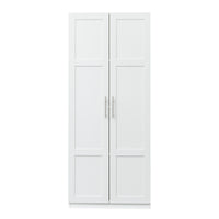 High wardrobe and kitchen cabinet with 2 doors and 3 partitions to separate 4 storage spaces,white