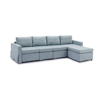 4 Seat Module Sectional Sofa Couch With 1 Ottoman,Seat Cushion and Back Cushion Removable and Washable,Light Blue