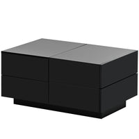 ON-TREND Extendable Coffee Table with 4 Drawers, Rectangle Cocktail Table with Hidden Storage Compartment, UV High-gloss Center Table with Sliding Top for Living Room, 35.4"x 23.6", Black