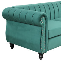 39" Modern Sofa Dutch Fluff Upholstered sofa with solid wood legs, buttoned tufted backrest,green