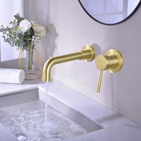 Wall Mount Single Handle Bathroom Faucet Brushed Gold