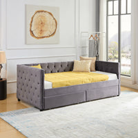 Sofa bed with drawers, modern velvet upholstered sofa bed with button tufted sofa bed frame with double drawers, bedroom living room furniture, Grey(83.47''x42.91''x30.71''')