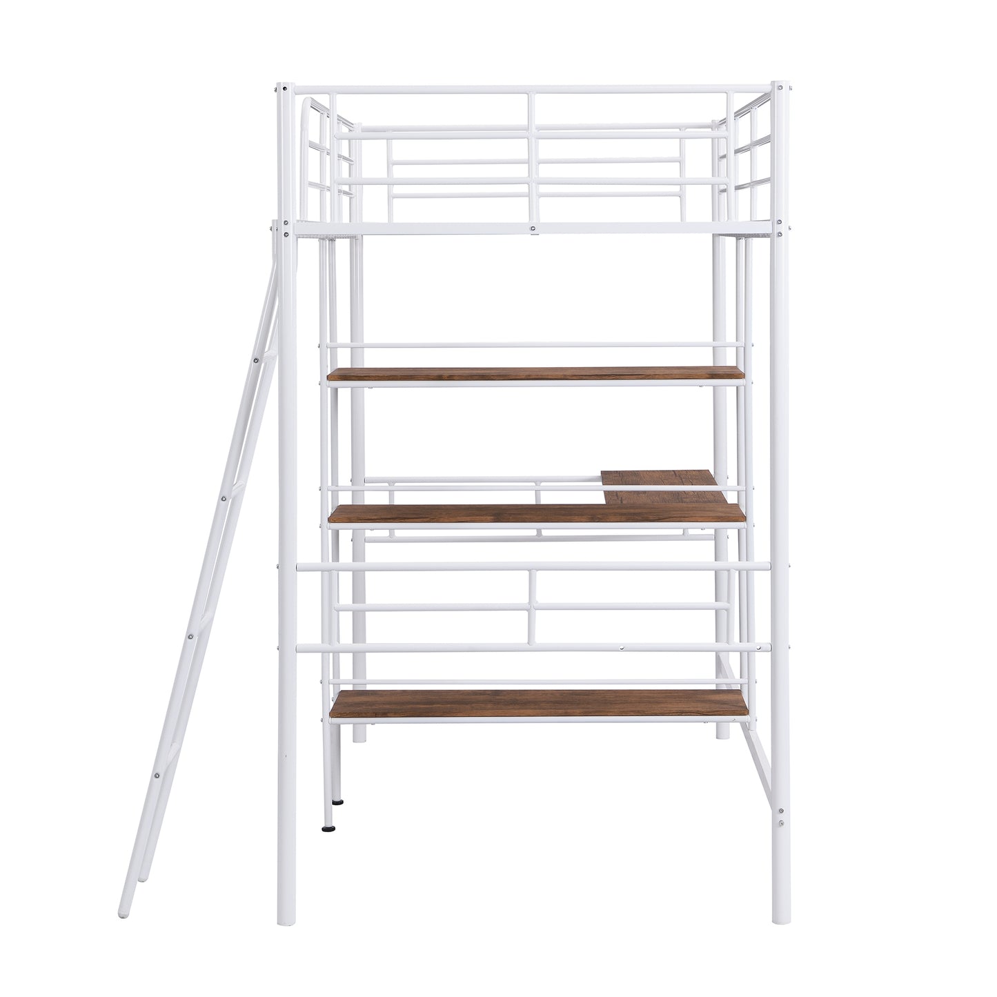 Twin Size Metal Loft Bed and Built-in Desk and Shelves,White(OLD SKU:WF280270AAK)