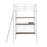 Twin Size Metal Loft Bed and Built-in Desk and Shelves,White(OLD SKU:WF280270AAK)