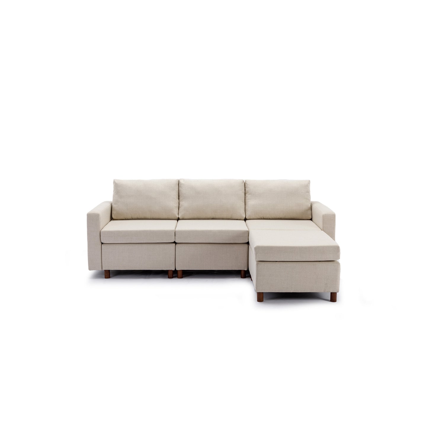 3 Seat Module Sectional Sofa Couch With 1 Ottoman for living room,Seat Cushion and Back Cushion Non-Removable and Non-Washable,Cream