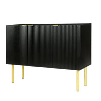 TREXM Modern Simple & Luxury Style Sideboard Particle Board & MDF Board Cabinet with Gold Metal Legs & Handles, Adjustable Shelves for Living Room, Dining Room (Black)