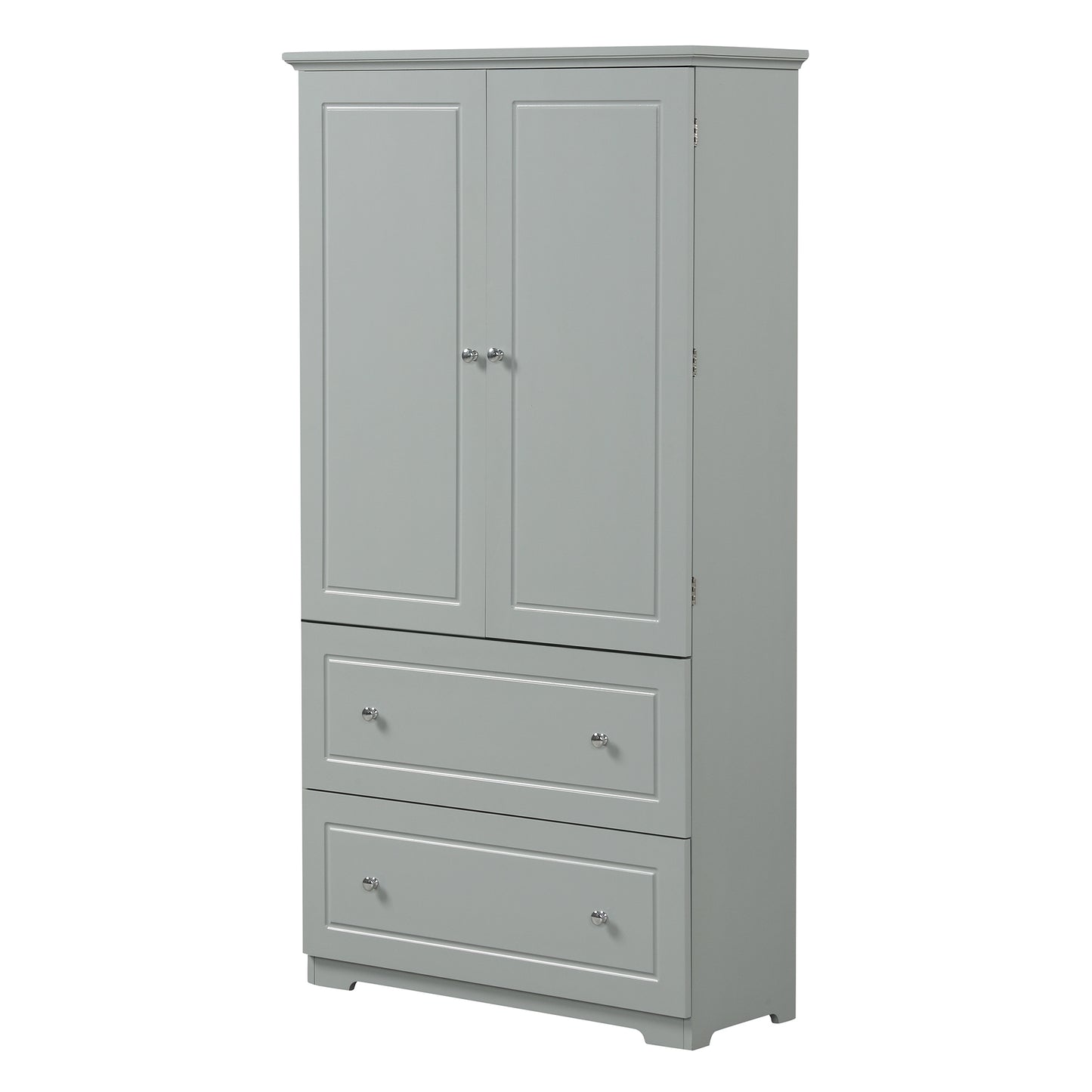 Wide Bathroom Storage Cabinet, Freestanding Storage Cabinet with Two Drawers and Adjustable Shelf, MDF Board with Painted Finish, Grey