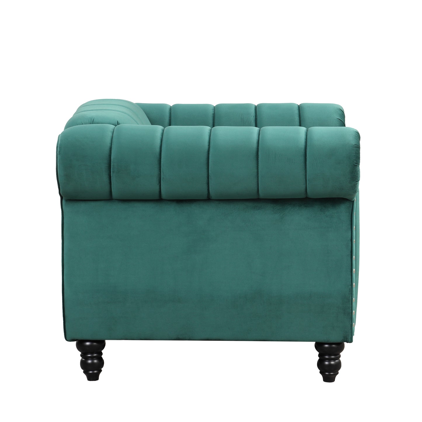 39" Modern Sofa Dutch Fluff Upholstered sofa with solid wood legs, buttoned tufted backrest,green