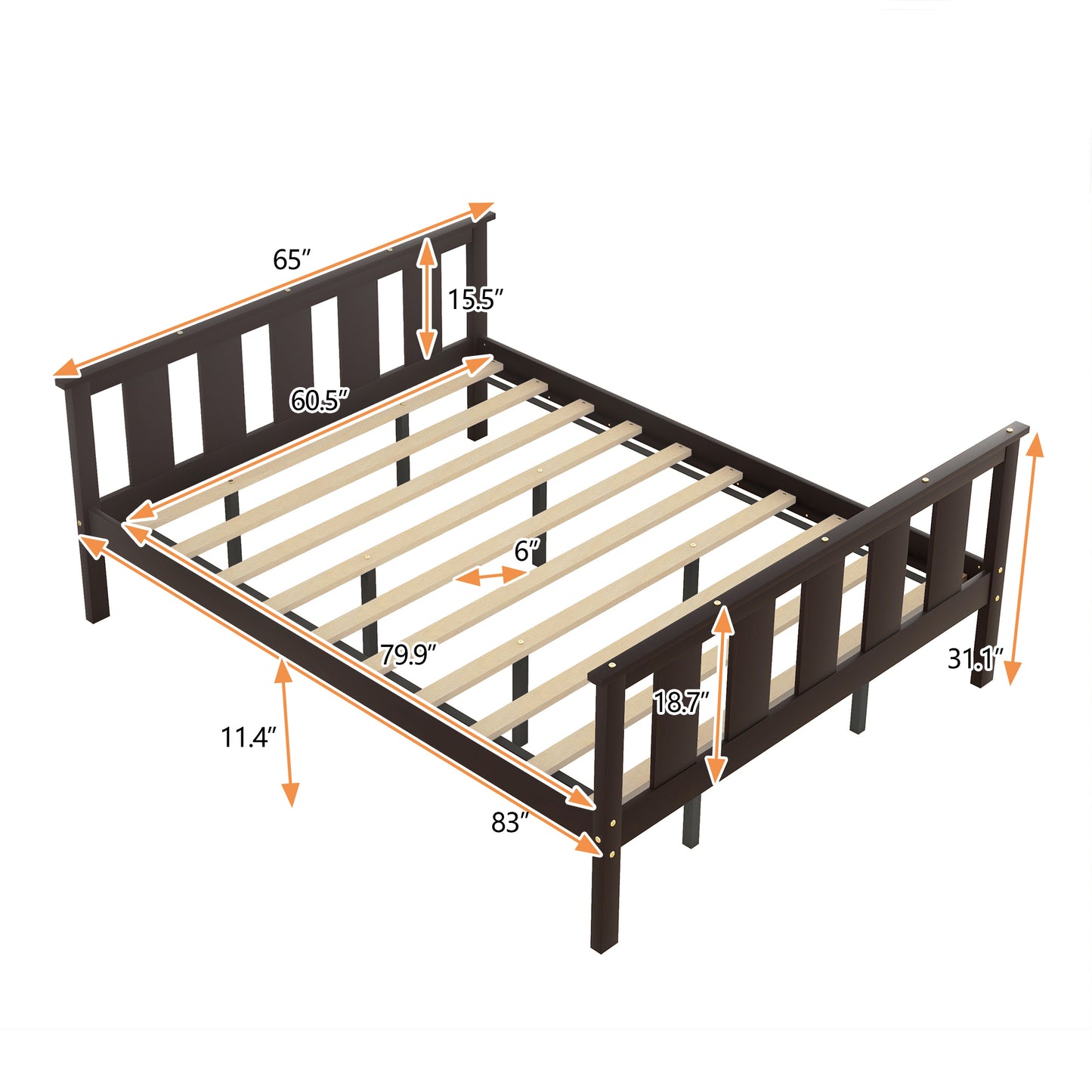 Wood Platform Bed Queen Size Bed Frame with Headboard and Footboard, Espresso