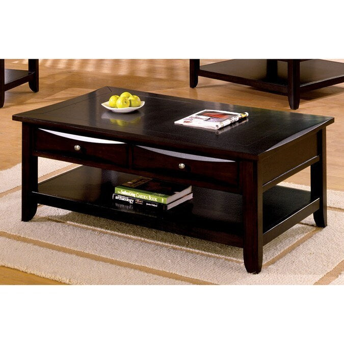 Living Room 1x Coffee Table Solid wood Espresso Open Shelf Drawers Sturdy Heavy Furniture 
Nickel Round Knob