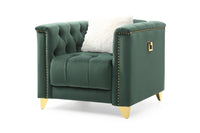 Russell Tufted Upholstery 3Pc Living Room Set Finished in Velvet Fabric in Green