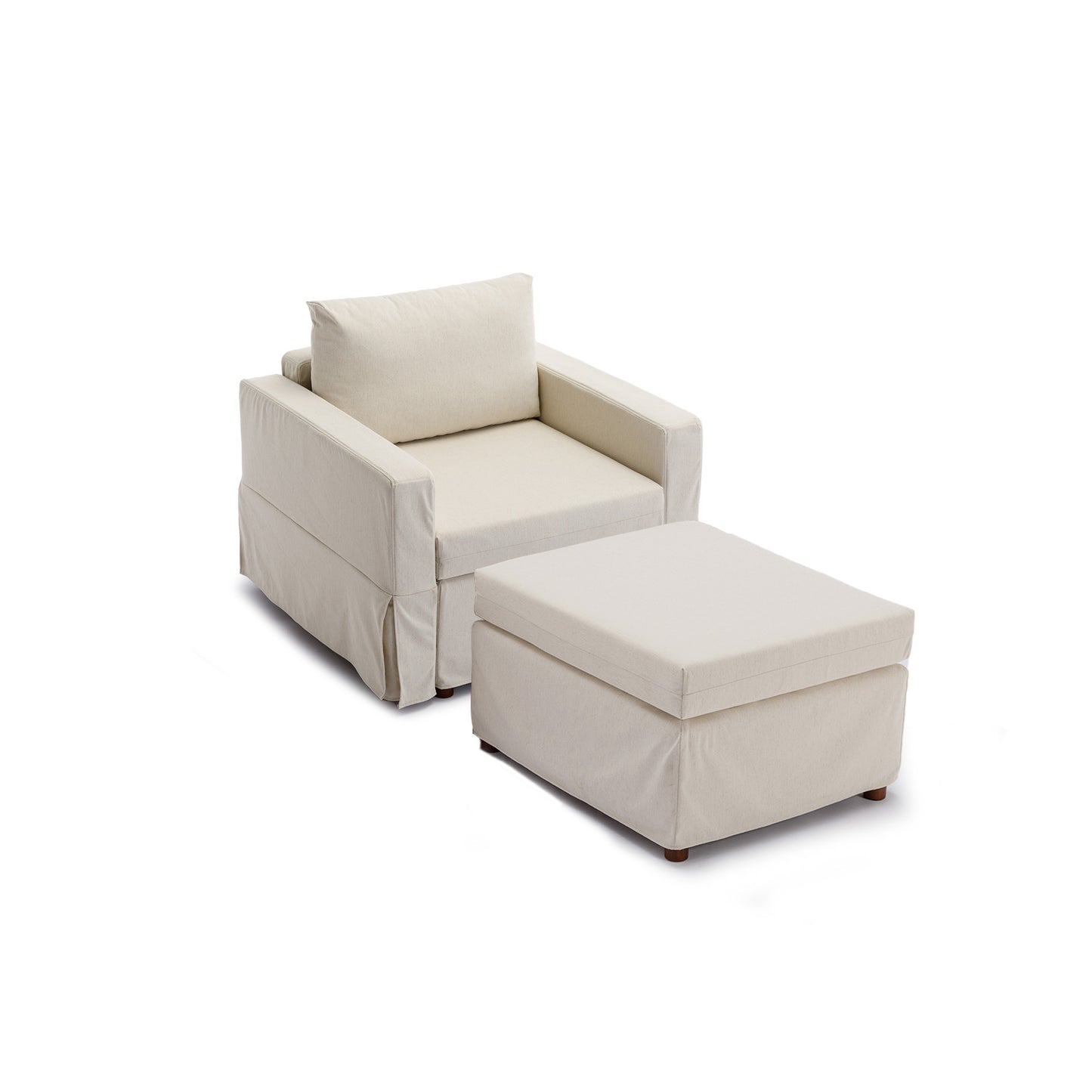 Single Seat Module Sofa Sectional Couch With 1 Ottoman,Cushion Covers Removable and Washable,Cream