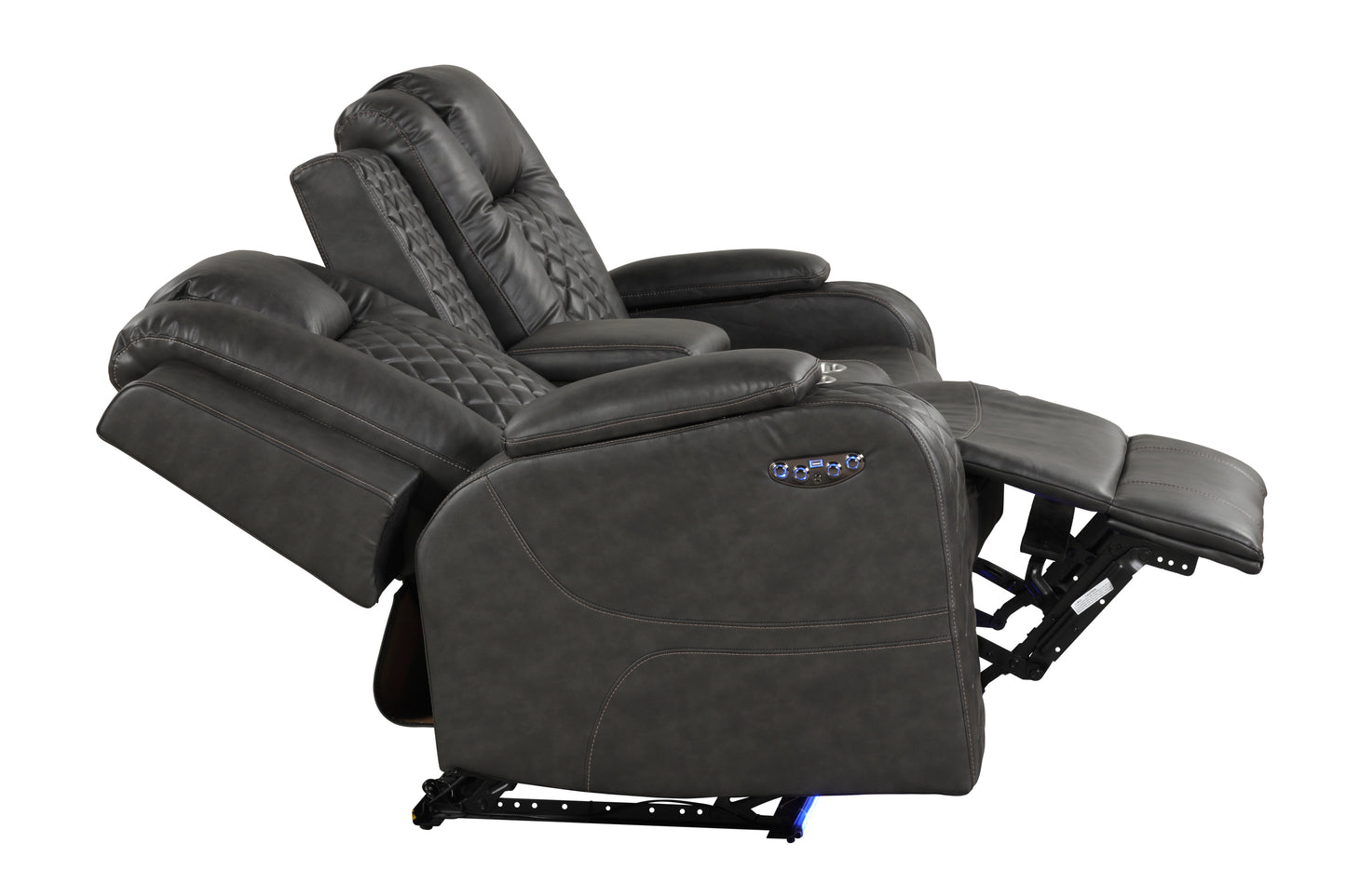 Benz LED & Power Recliner 3 PC Made With Faux Leather in Black