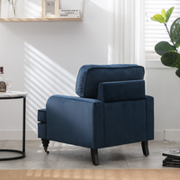 Velvet Accent Chair, Sofa Armchair with Casters, Mid-Century Modern Velvet Upholstered Comfort Oversized Armchair with Wooden Legs, Reading Chair，Living Room Chair, Dark  Blue