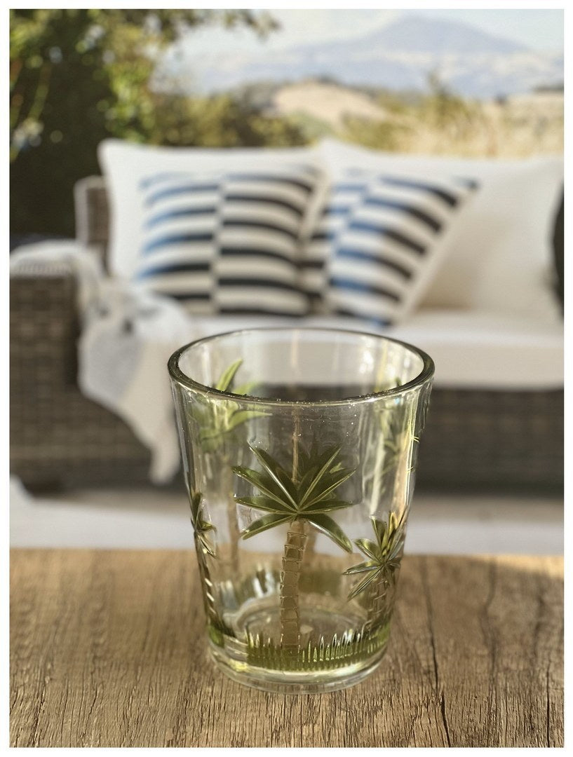 Palm Tree Design Acrylic Glasses Drinking Set of 4 DOF (15oz), Plastic Drinking Glasses, BPA Free Cocktail Glasses, Drinkware Set, Plastic Water Tumblers