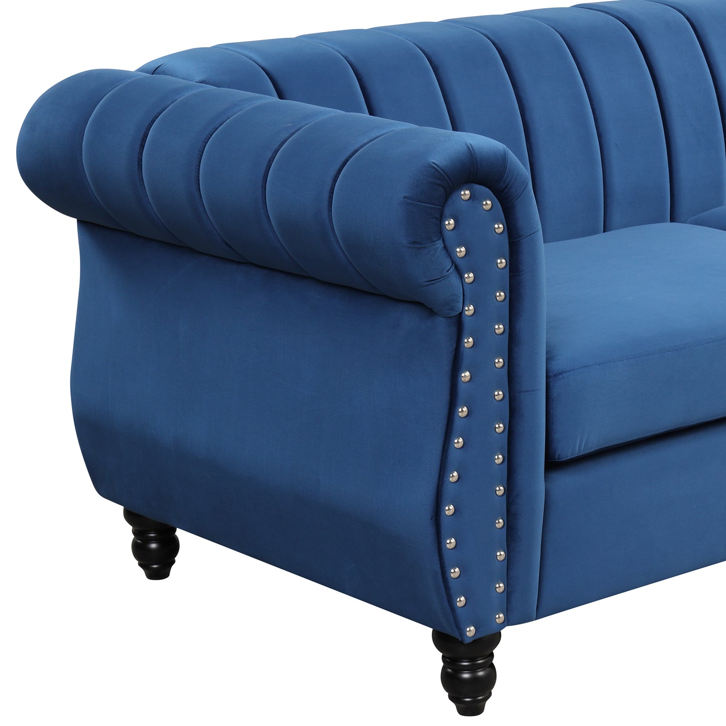 51" Modern Sofa Dutch Fluff Upholstered sofa with solid wood legs, buttoned tufted backrest,blue