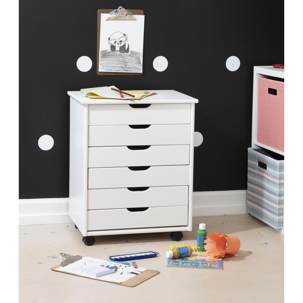 Six Drawer Wide Roll Storage Cart, White Finish, Office and Home Furniture