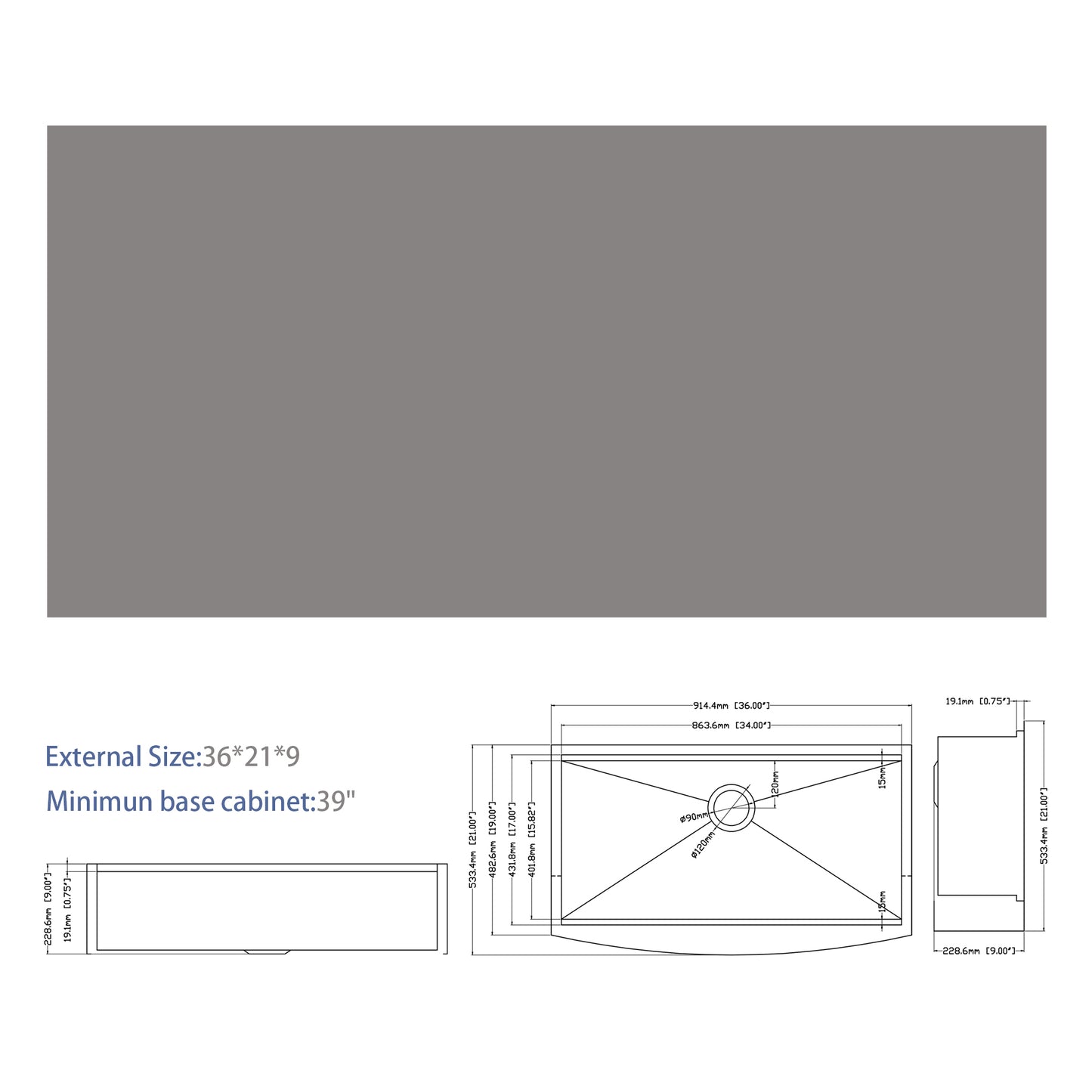 36 Farmhouse Sink Workstation - 36*21*9 Inch Kitchen Sink Stainless Steel 18 gauge Apron Front Kitchen Sink