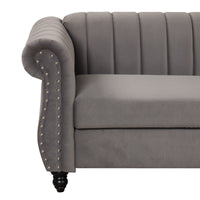 39" Modern Sofa Dutch Fluff Upholstered sofa with solid wood legs, buttoned tufted backrest,gray