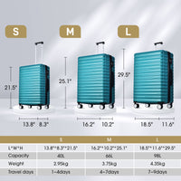 Luggage Expandable 3 Piece Sets ABS Spinner Suitcase Built-In TSA lock 20 inch 24 inch 28 inch