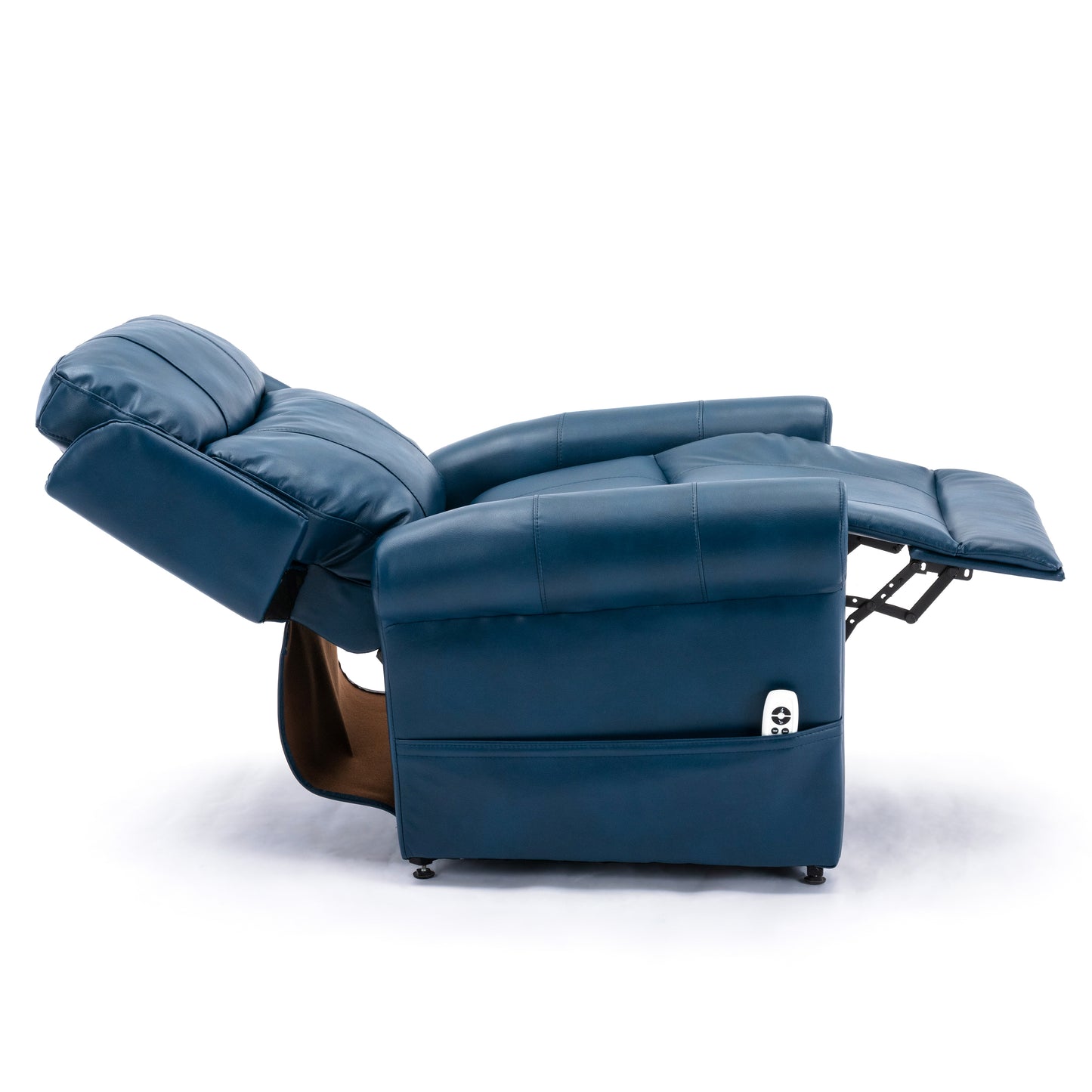 Lowell Navy Blue Leather Gel Lift Chair with Massage