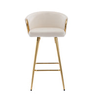 30 Inch Set of 2 Bar Stools,with Chrome Footrest and Base Velvet + Golden Leg Simple Bar Stool,CREAM