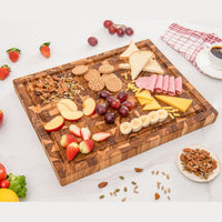 End Grain Teak Cutting Board Reversible Chopping Serving Board Multipurpose Food Safe Thick Board, Small Size 16x12x1.5 inches (1PCS)